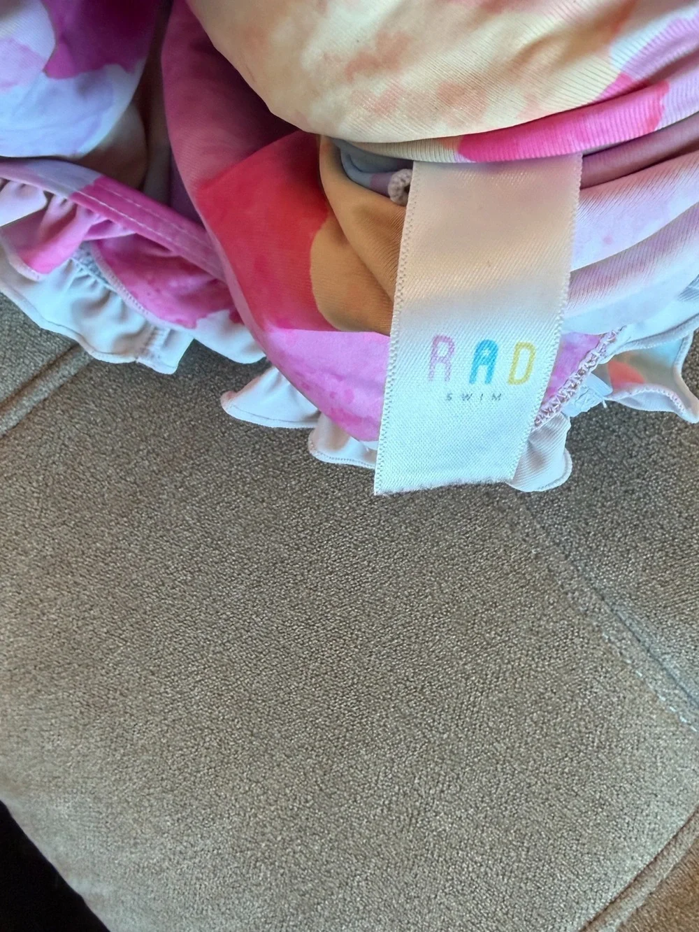 RAD swim Betsey Smocked Tankini Top tank rainbow lined tie-up corset style swim
